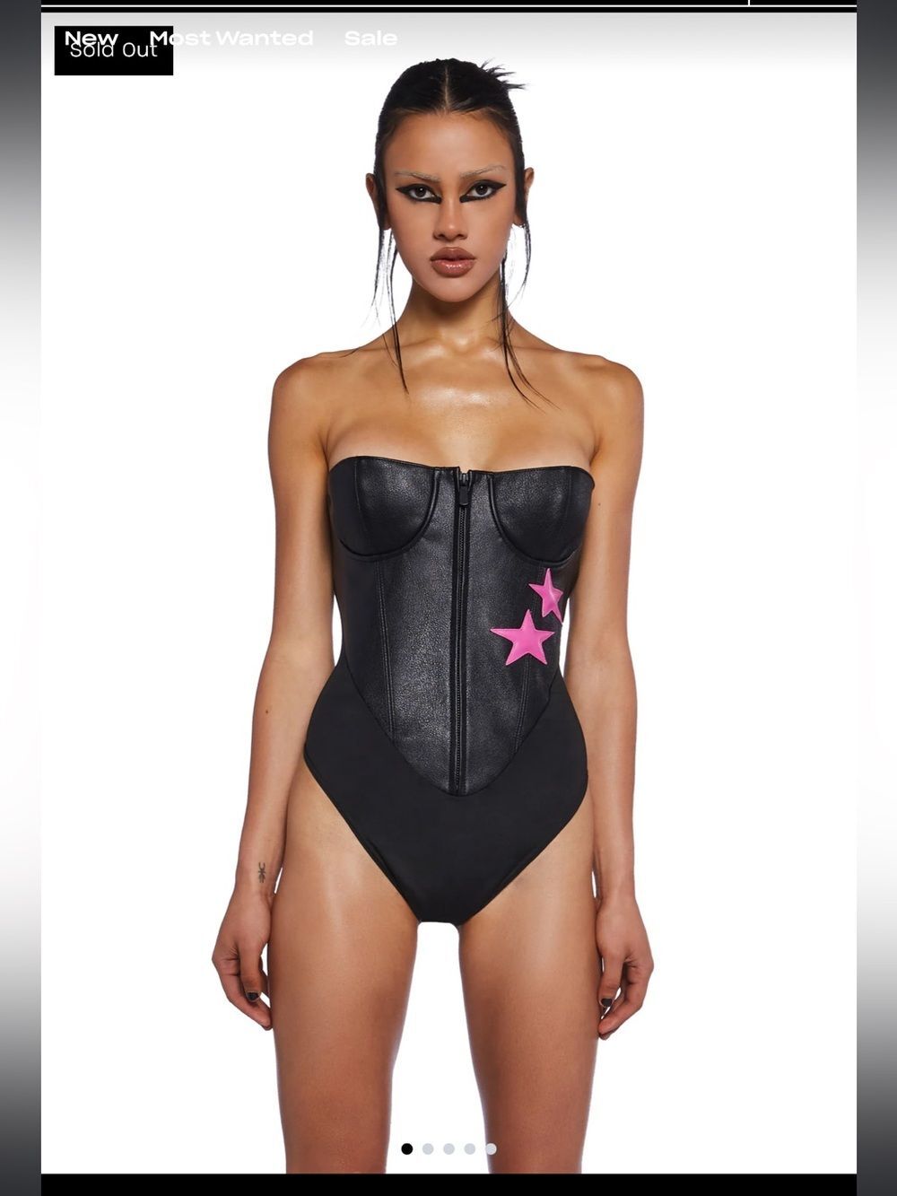 Dolls kill Namilia Matte Black Faux Leather Star Detail Bustier Top